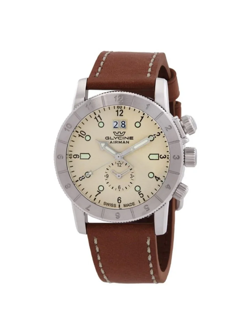 NWT Glycine Airman GMT White Dial Men's Leather Watch